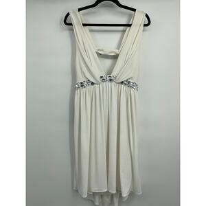 Bebe Womens White Goddess Cut-Out Dress V-neck Stone Embellished Large NEW